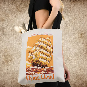 Bolsa Tote Navio Clipper Americano Flying Cloud Cartaz Vintag