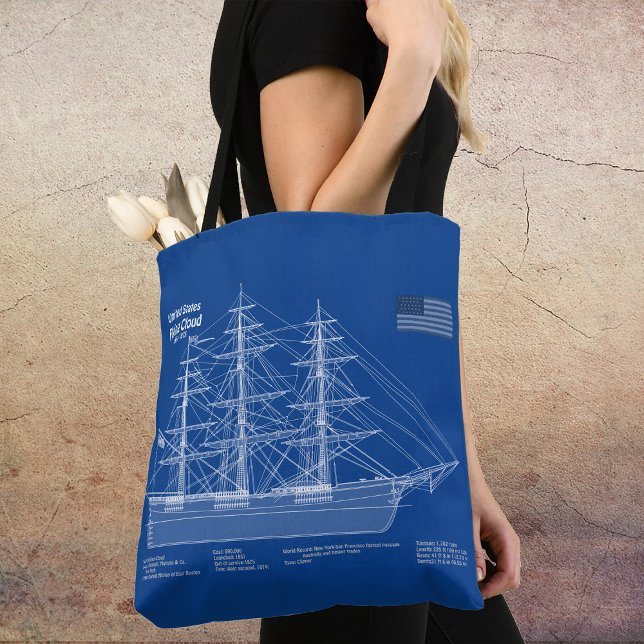 Bolsa Tote Navio Clipper Flying Cloud - Planta ABD (Clipper Ship Flying Cloud - Blueprint ABD. Tote Bag)