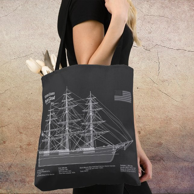 Bolsa Tote Navio Clipper Flying Cloud - Projeto PD (Clipper Ship Flying Cloud - Blueprint PD. Tote Bag)