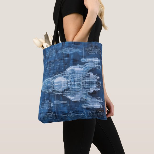 Bolsa Tote Navio de Espaço de Impressão Escrita Científica-Fi (Close Up)