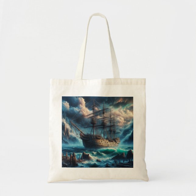 Bolsa Tote Navio Fantasma Mary Celeste Assombrando Mistério M (Frente)