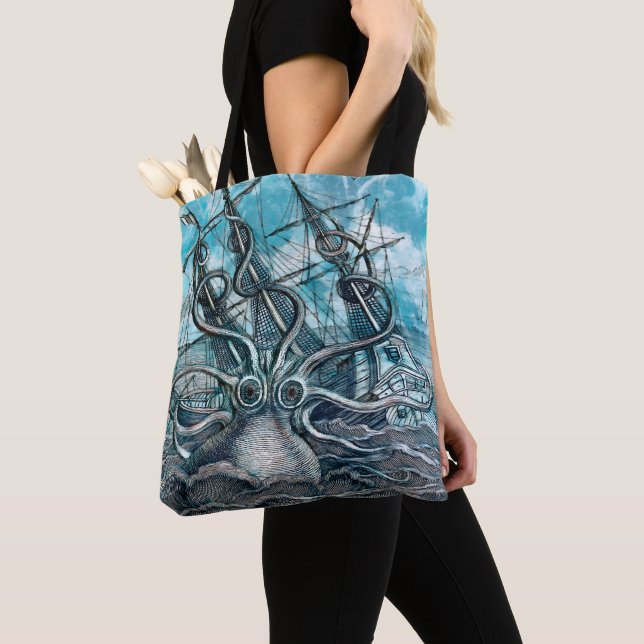 Bolsa Tote Navio gigante Octopus Blue Sea Monster (Close Up)