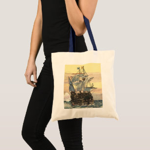 Bolsa Tote Navio Pirata Antigo, Galeão Navegando no Oceano