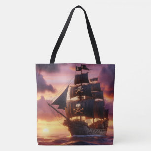 Bolsa Tote Navio pirata ao nascer do sol/pôr do sol