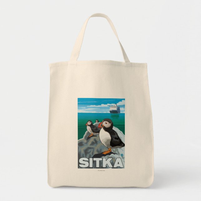 Bolsa Tote Navio Puffins & Cruise - Sitka, Alaska (Frente)