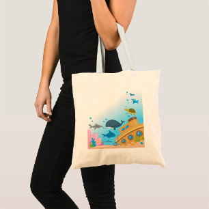 Bolsa Tote Navio Submerso E Peixe