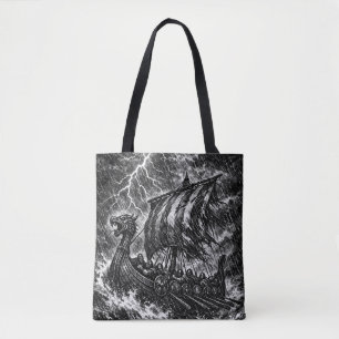 Bolsa Tote Navio Viking no Temporal — Arte Ink Saga