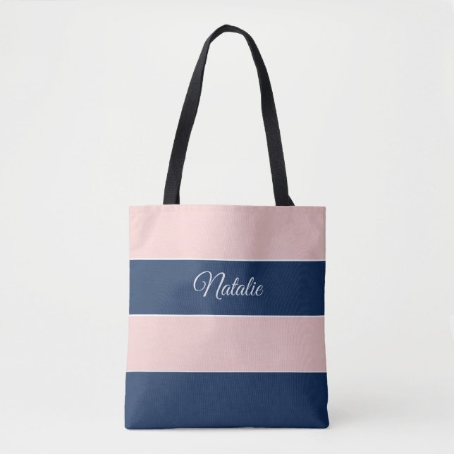 Bolsa Tote Navy Azul e Rosa Personalizado com Estilo  (Frente)