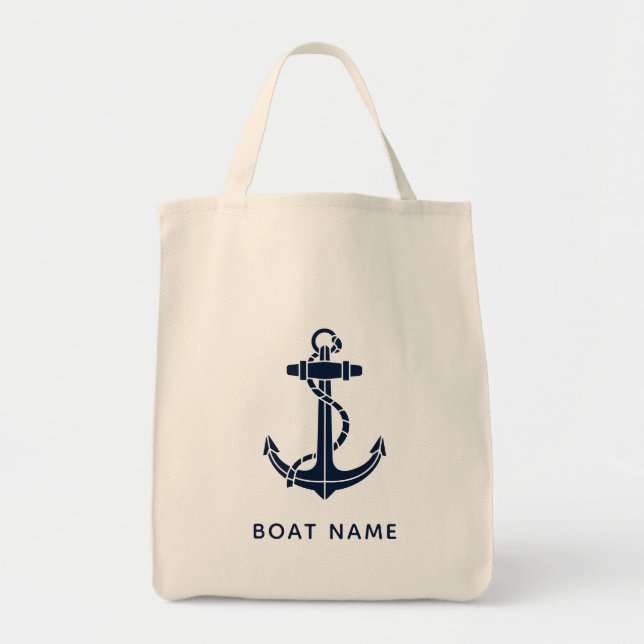 Bolsa Tote Navy Blue Anchor Boat Name Custom (Frente)