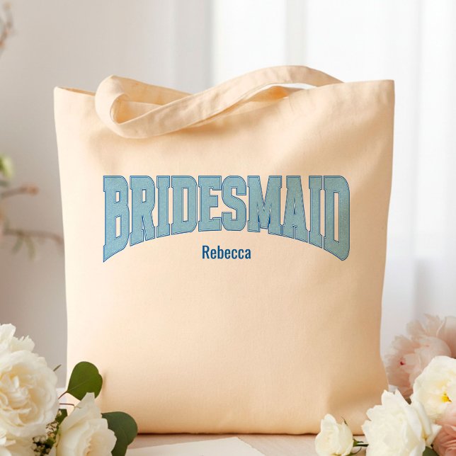Bolsa Tote Navy + Blue Faux Glitter BRIDESMAID (Personalize with names, dates, locations or events)