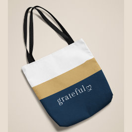 Bolsa Tote Navy Dourado Listras Brancas | Afirmação Positiva