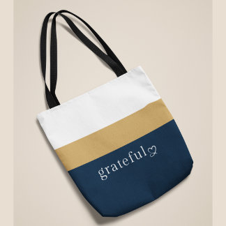Bolsa Tote Navy Dourado Listras Brancas | Afirmação Positiva