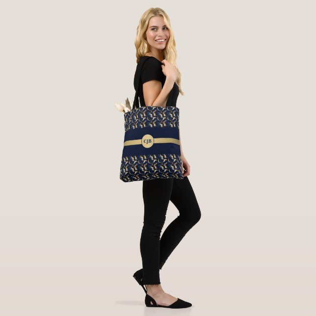 Bolsa Tote Navy e Dourado Abstrato Personalizado  (No(a) Modelo)