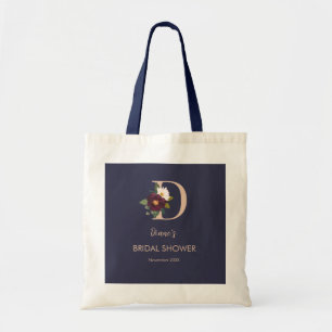 Bolsa Tote Navy Floral Monograma Letra D Chá de Noiva   