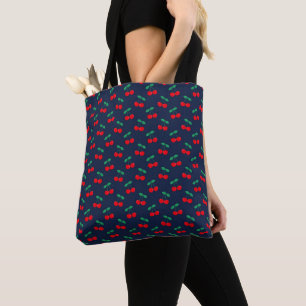 Bolsa Tote Navy & Vermelho Cerejas Vermelhas de Verão Fofas
