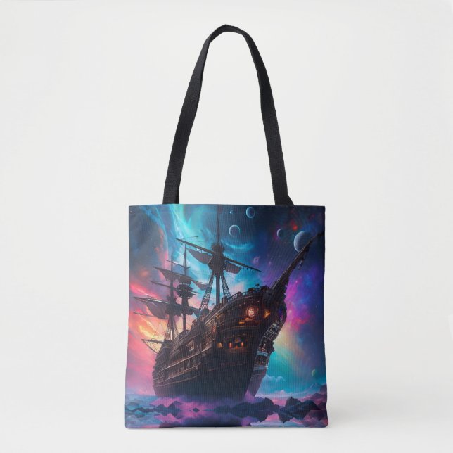 Bolsa Tote Nebulosa e Luas do Navio Espacial Pirata (Frente)