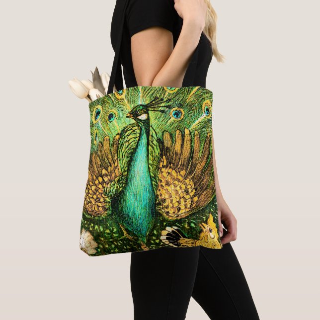 Bolsa Tote Neerlandês Art Nouveau Peacock e Galinhas (Close Up)