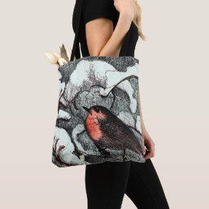 Bolsa Tote Neerlandês Art Nouveau Robin Bird no inverno