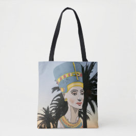Bolsa Tote Nefertiti - Retrato Colorido e Palmeiras