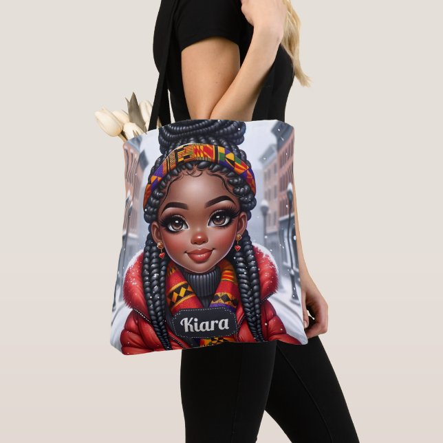 Bolsa Tote Negra africana americana com Braids (Close Up)