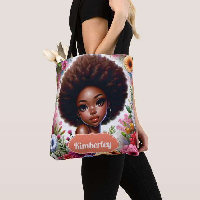 Bolsa Tote Negra afro-americana com afro (Close Up)