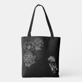 Bolsa Tote negra con flores blancas personalizable
