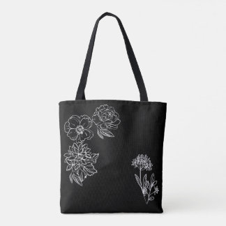 Bolsa Tote negra con flores blancas personalizable