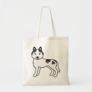 Bolsa Tote Negra Piebald Siberian Husky Cute Cartoon