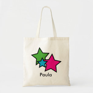 Bolsa Tote Negra Verde-Rosa Neon-Rosa, Estrelas Negras Person