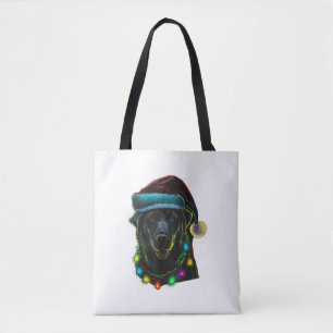 Bolsa Tote negro Cachorro Engraçado Natal Papai Noel acende á
