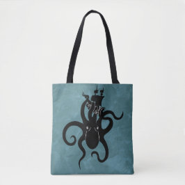 Bolsa Tote Negro escuro e Kraken azul do oceano profundo
