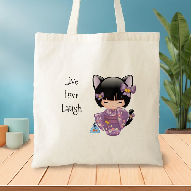 Bolsa Tote Neko Kokeshi Doll - Cat Ears Geisha Girl (Criador carregado)