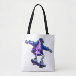 Bolsa Tote Neon 3D Skeleton Skateboarding – Funny Streetwear 