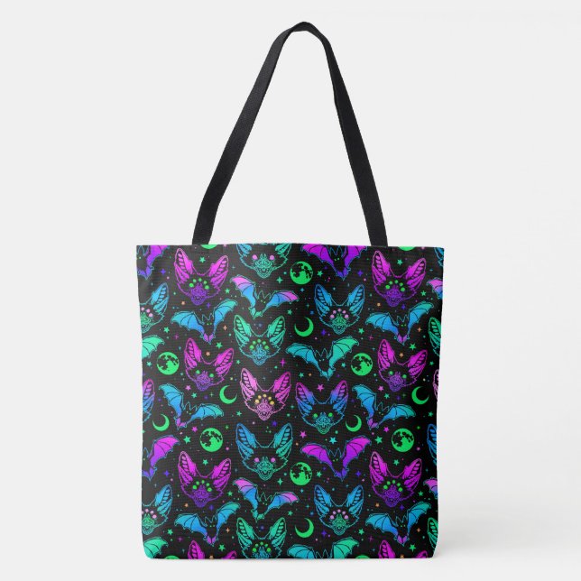 Bolsa Tote Neon Bats, Cats e Luas (Frente)
