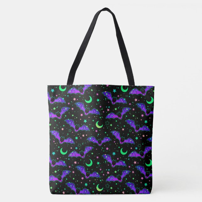 Bolsa Tote Neon Bats, Stars and Moons Halloween Tob (Frente)