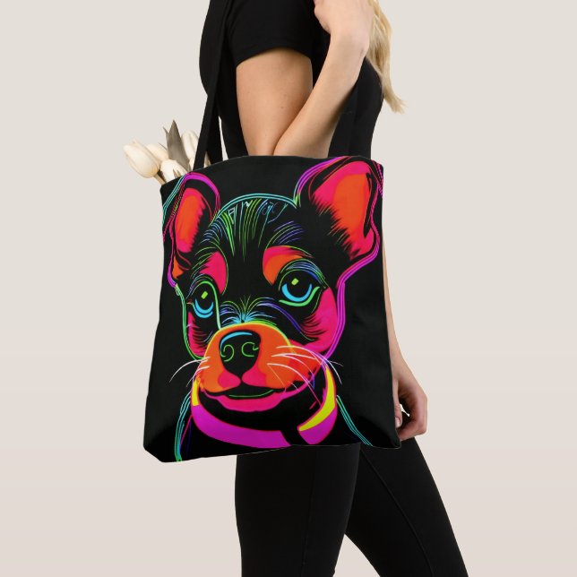 Bolsa Tote Neon Canine Puppy Art (Close Up)