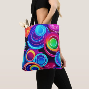 Bolsa Tote Neon Circles Abstrato Art