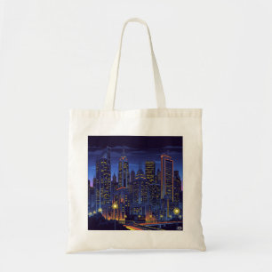 Bolsa Tote Neon City Nights - Futurística Skyline Art Tote Ba