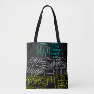 Bolsa Tote NÉON da rota do mapa do sistema do vintage do