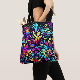 Bolsa Tote Neon Floral Burst Art
