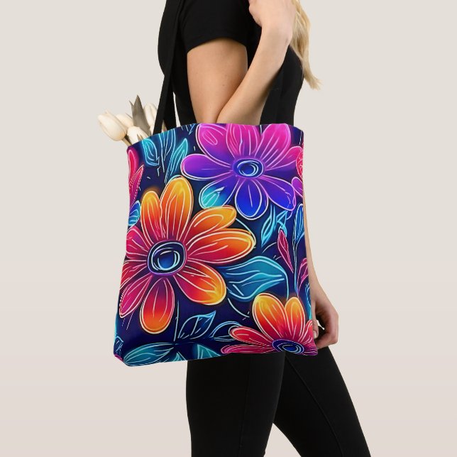 Bolsa Tote Neon Flowers Bloom Bright (Close Up)