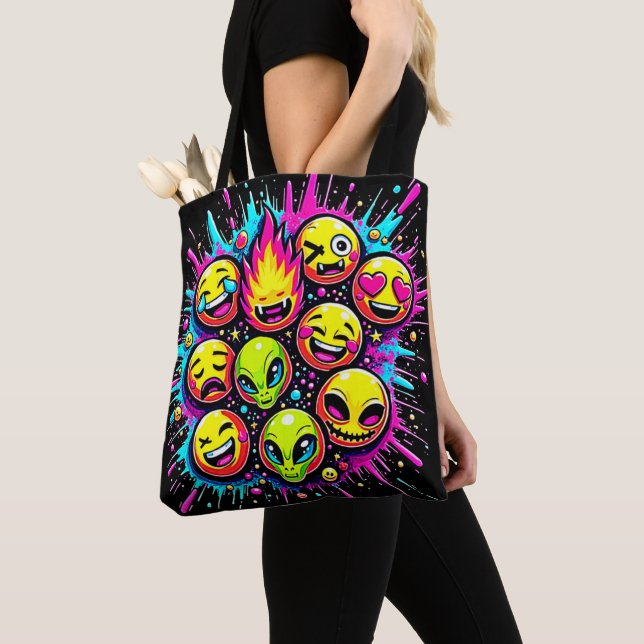 Bolsa Tote Neon Funky Emoji Mix (Close Up)
