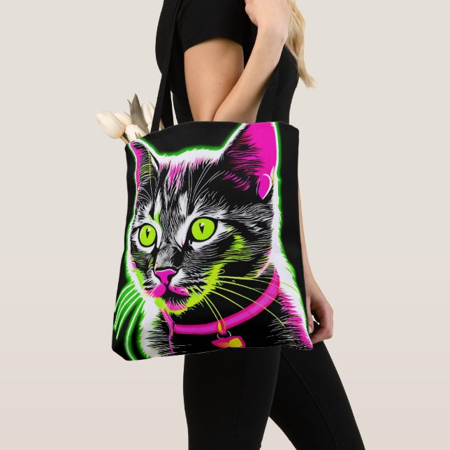 Bolsa Tote Neon Gatinho Feline Art (Close Up)