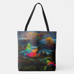 Bolsa Tote Neon Ghosts em uma paisagem fantasia assombrada