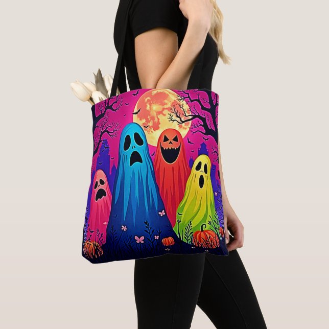Bolsa Tote Neon Ghosts Halloween Party Design (Close Up)