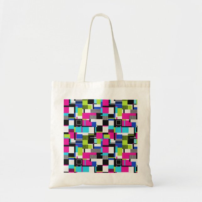 Bolsa Tote Neon Glitch Geometric Canvas Tote Bag (Frente)