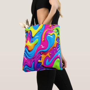 Bolsa Tote Neon Glow Liquid Splatter Trabalho de arte
