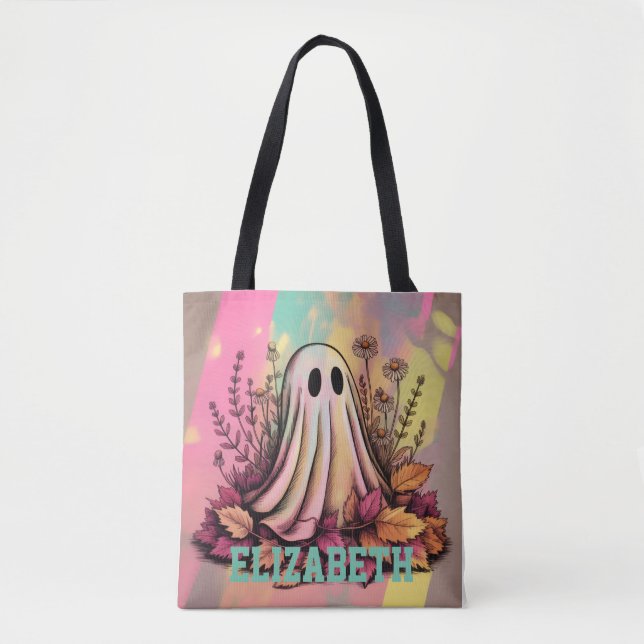 Bolsa Tote Neon Halloween Ghost, Halloween Ghost, Halloween, (Frente)