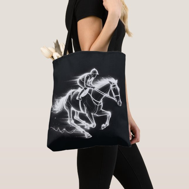 Bolsa Tote Neon Jockey em um cavalo galopante (Close Up)