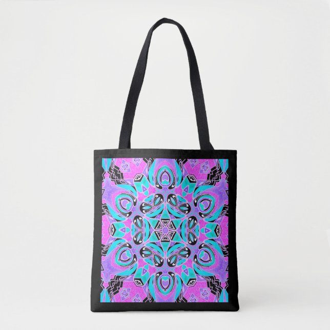 Bolsa Tote Neon kaleidoscope, mandala (Frente)